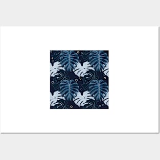 Monstera Pattern - Navy Blue Posters and Art